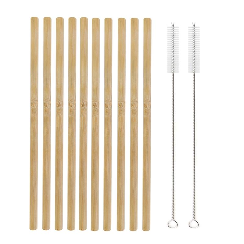 10Pcs/set 20cm Reusable Bamboo Straws Eco-friendly Bar Party Drinking Straw with Cleaning Brush Natural Bamboo Cocktail Straws
