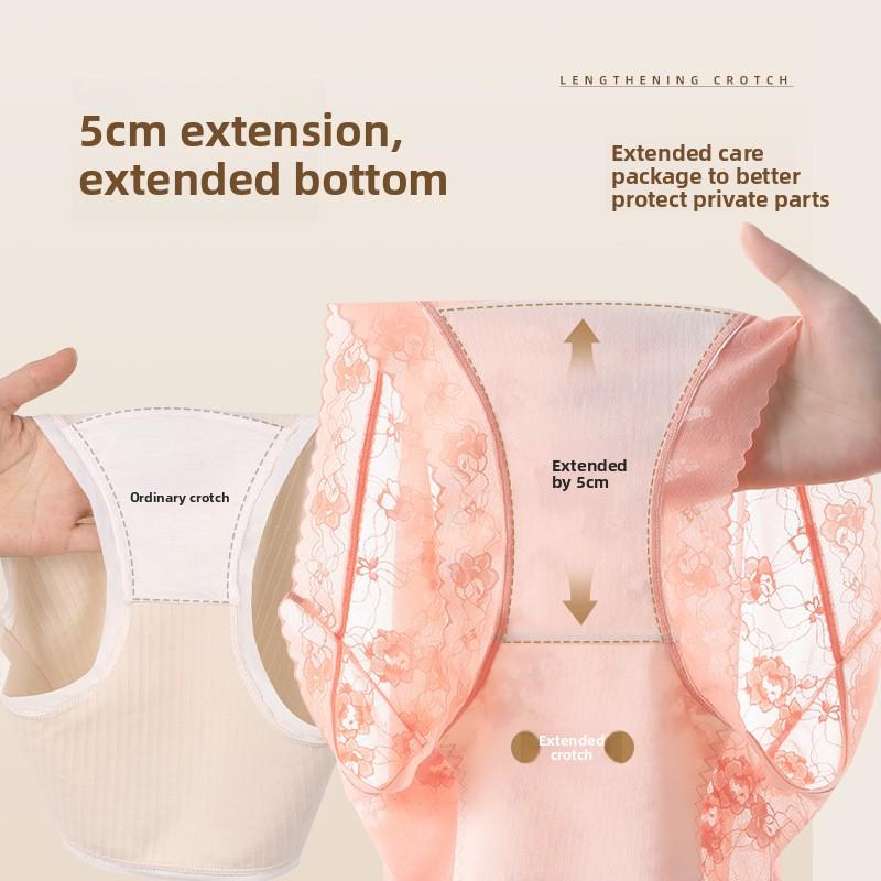 Große Größe Damen Sommer Spitze Erweiterter Schritt Nicht Abzeichnend Antibakteriell Hohe Taille Bauch Dreieck Slips