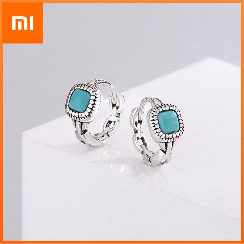 Xiaomi 925 Sterling Silver Vintage Square Earrings For Women Trendy Green Stone Earring Jewelry Prevent Allergy Party Accessories Gift