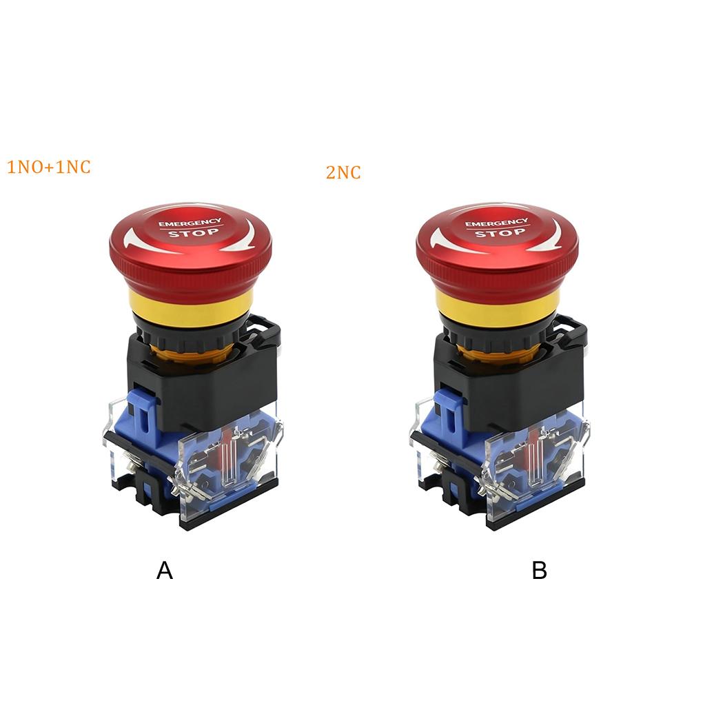 22mm Metal Emergency Stop Switch LA38 - 10A Mushroom Head Self-Locking Safety Pushbutton for Equipment