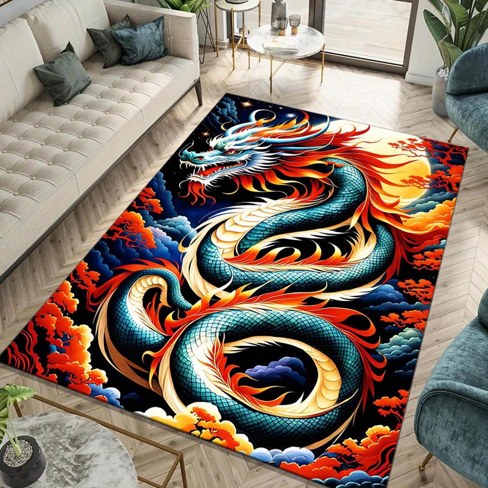 1pc Vibrant Chinese Dragon Design Non-Slip Area Rug -Crystal Velvet, Large Size , Perfect for Home, Restaur