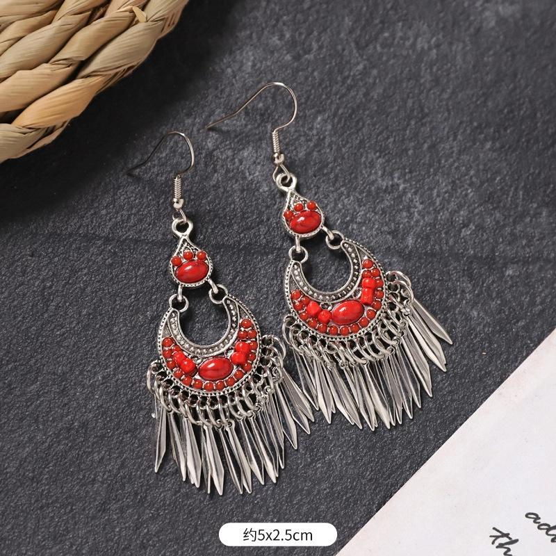 Bohemian earrings retro personality simple long fringed earrings women's high-end vacation style earrings
