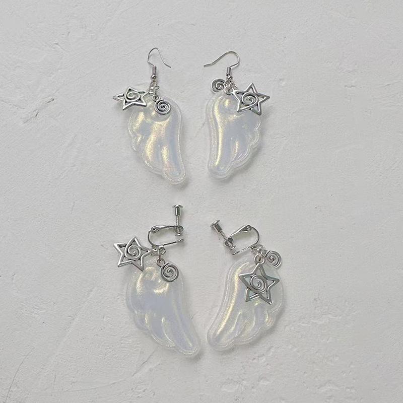 Y2K Angel Wings Earrings For Women Resin Ear Clips Ear Hooks  Party Jewelry Gift