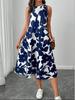 Robe débardeur florale bleue et blanche taille standard pour femme - Jupe midi ample Printemps/Été