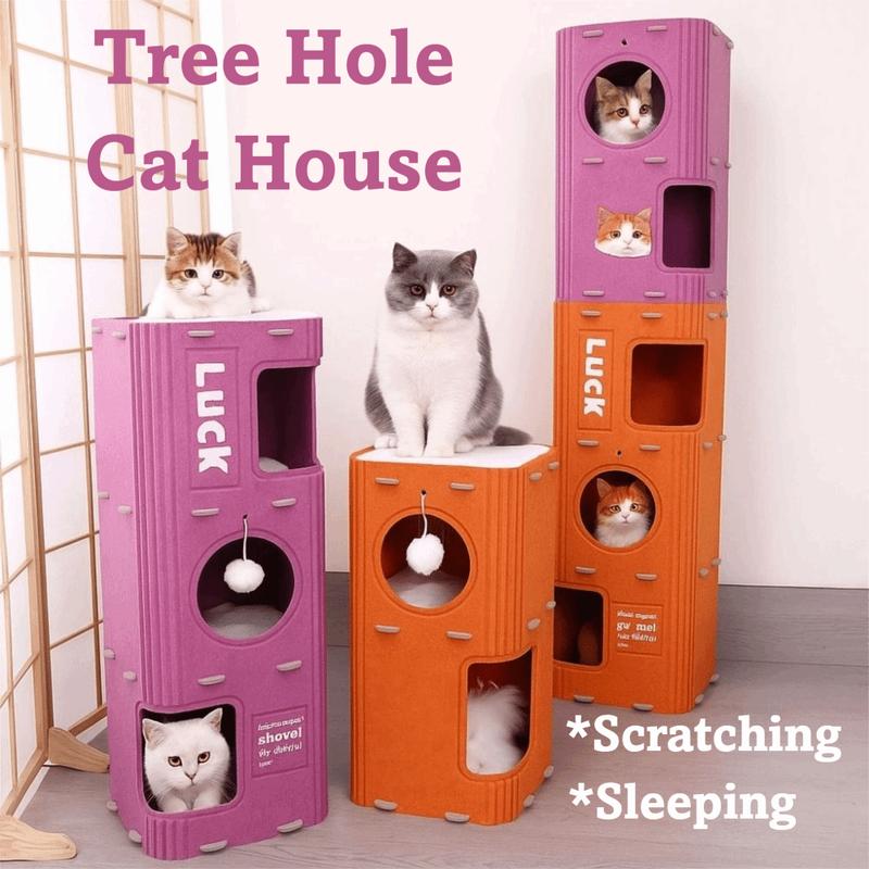 Fun 2 Floors/3 Floors Cat Bed Tree Hole Climbing Cat Castle House All-in-one Japanese Style Cat Scratching Post Four Seasons