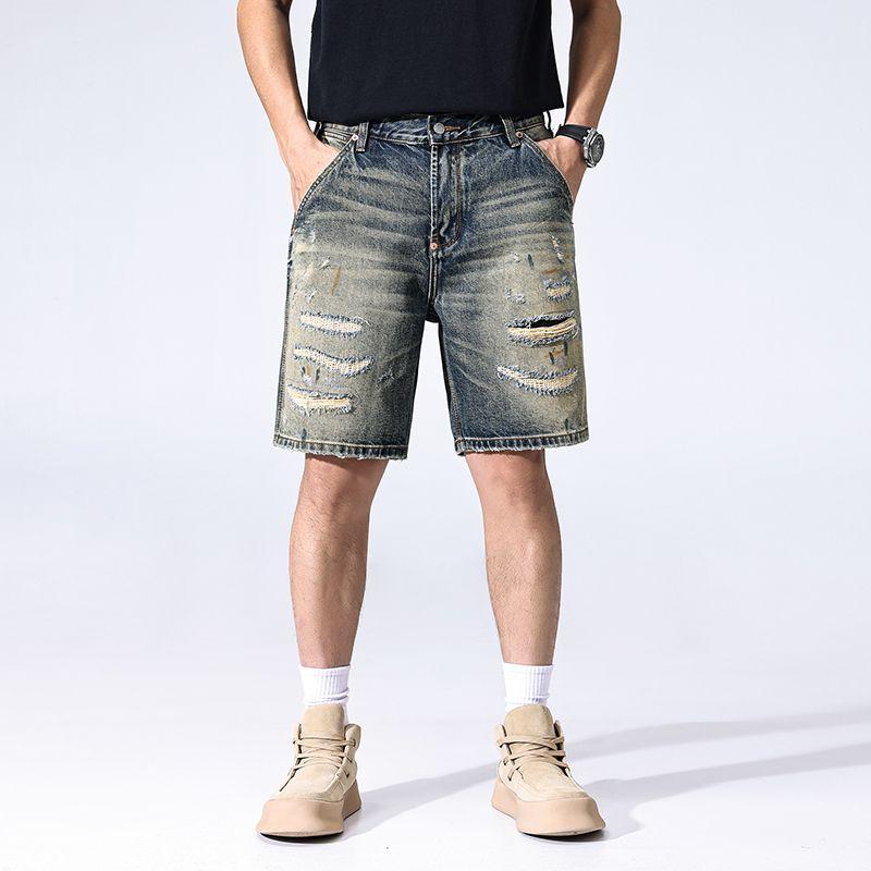 

Новые Ретро Рваные Джинсовые Шорты Мужские Летние Тонкие Брюки Пятиточки Повседневные Брюки Средней Длины 38