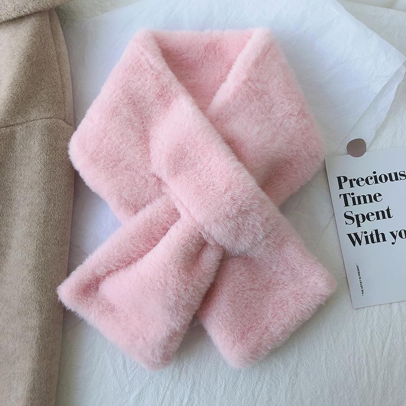 Solid color scarf, thickened and soft in winter, imitation rabbit fur scarf, fur collar, solid color Rex rabbit fur scarf.