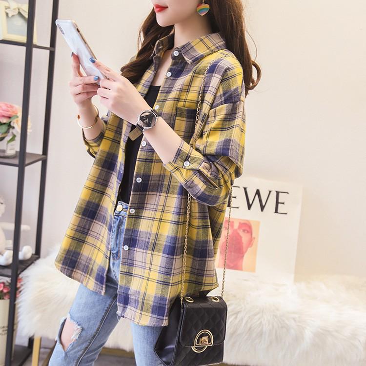 Women's Retro Plaid Flannel Shirt - Korean Style Cardigan Jacket for Spring & Autumn