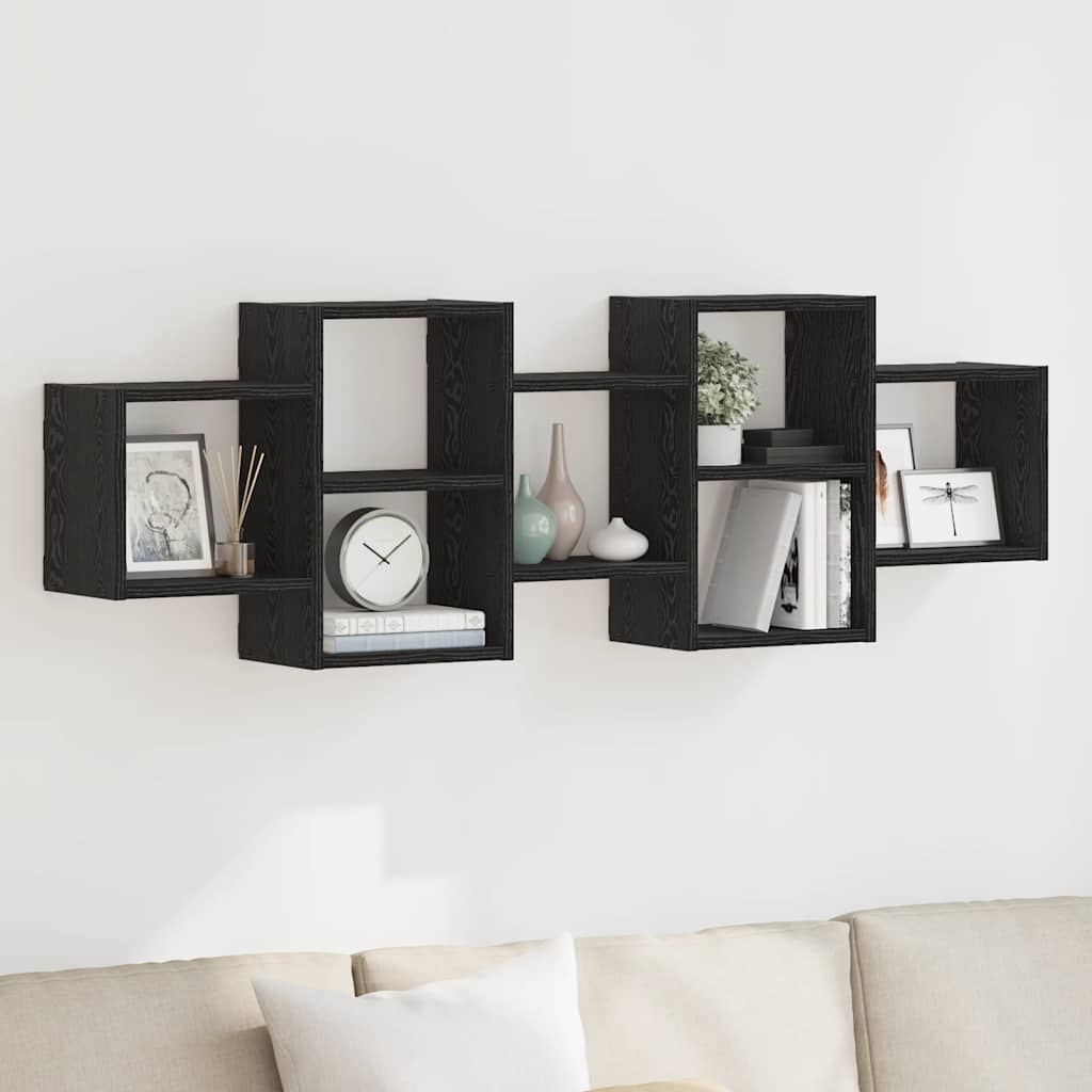 Wall Shelf Black Oak Effect 129 x 18 x 42 cm Wood Based Material