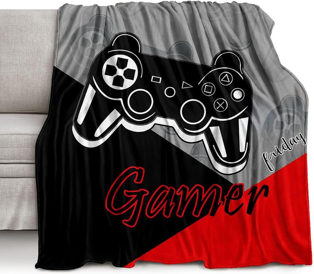 Gamer Fleece Throw Blanket For Bed Sofa Couch,Game Gamepad Flannel Fuzzy Blanket, Modern Game Controller Bed Blanket Room Decor