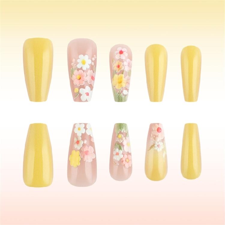 Square French Tips Fake Nail Glues On Nail Stick On Nail Flower Press On Nail Artificial False Nail for Womens Girls