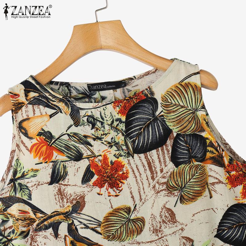 ZANZEA Dámské ležérní šaty s výstřihem do V a bez rukávů s volným květinovým potiskem
