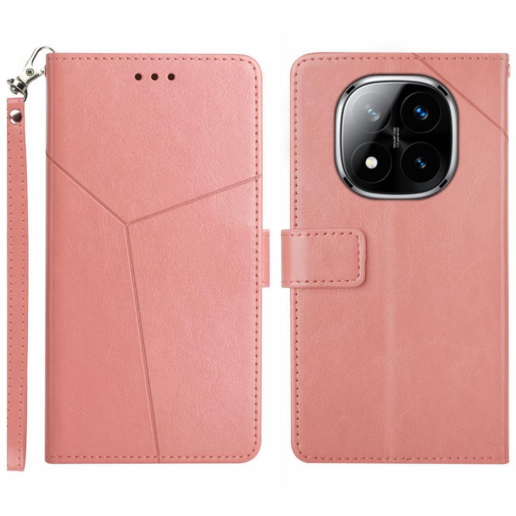 HT01 Dla Xiaomi Redmi Note 14 Pro+ 5G/Note 14 Pro 5G/Poco X7 5G Etui Skórzany Pokrowiec na Telefon z Nadrukiem Linii w Kształcie Y
