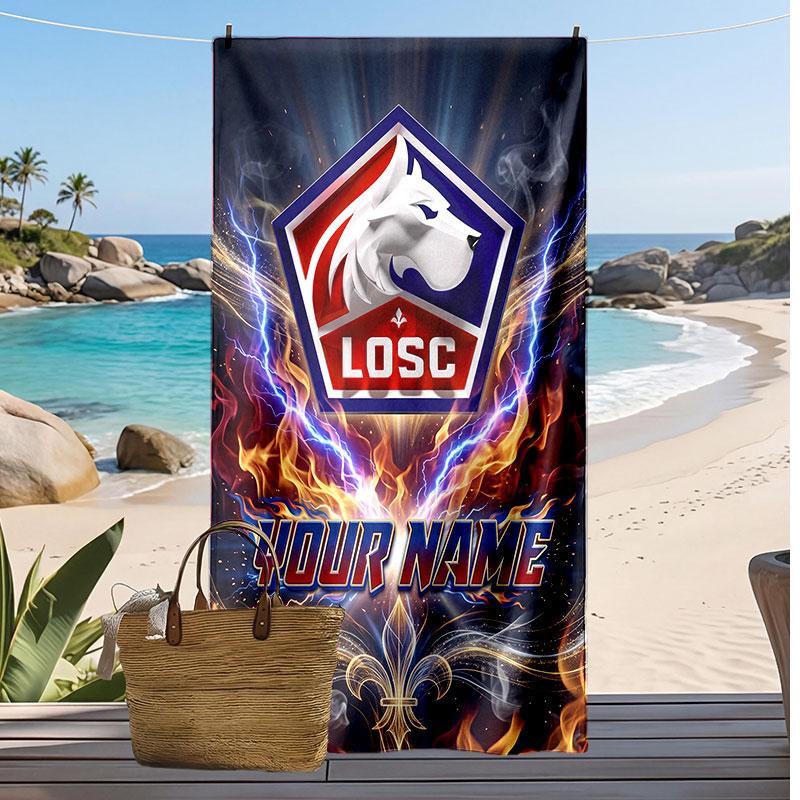 LOSC Lille Personalized Printed Beach Towel Soccer Logo Support Custom Name Text Absorbent Towel For Sport Travel Special Gift