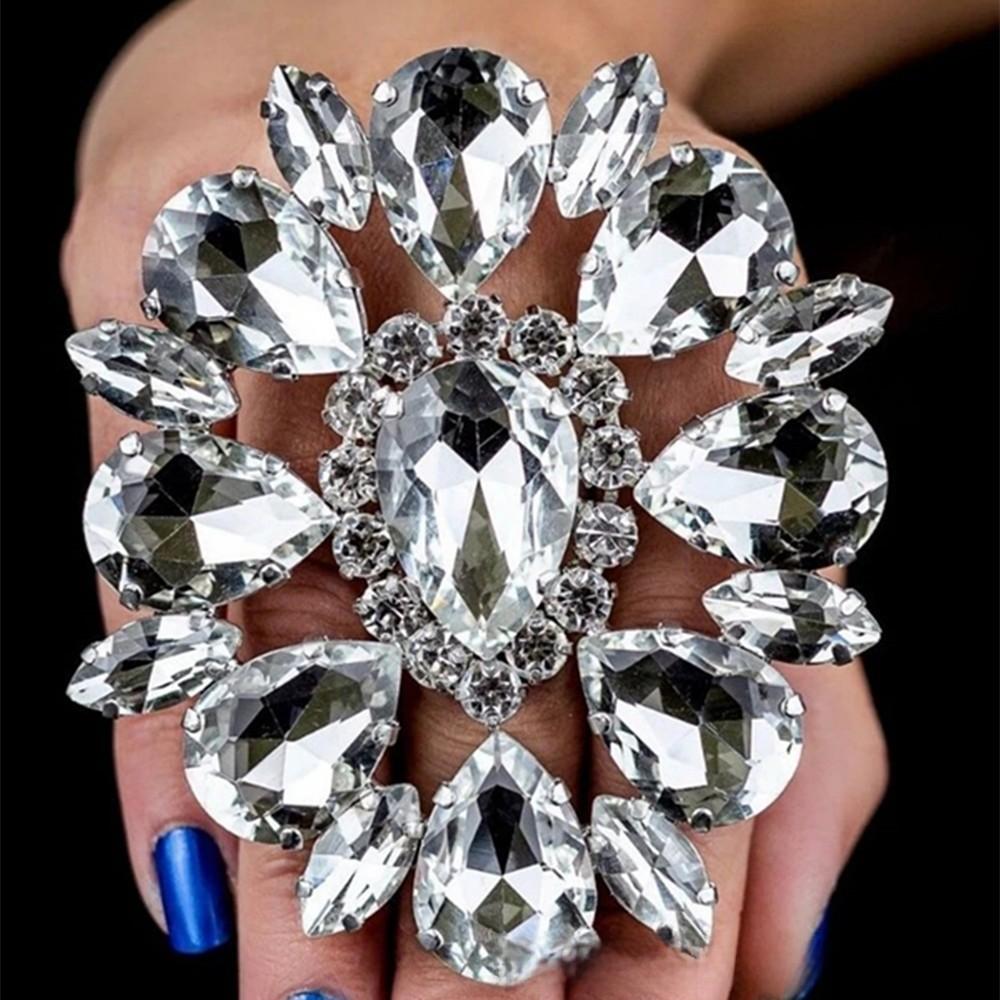 Geometric Water Drop Ring With Rhinestones For Women Spring 2024 Trendy Adjustable Jewelry
