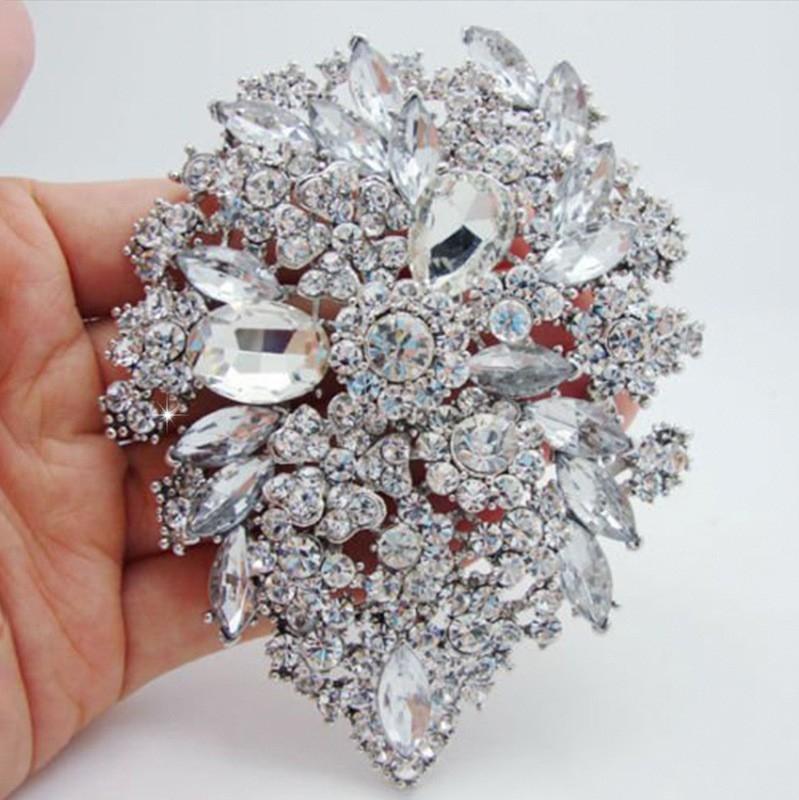Luxury Full Crystal Exaggerated Broocch Badges For Women Men Elegant Rhinestone Waterdrop Pin  Lady Clothing Coat Corsages