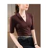New Mid-sleeve Women's T-shirt 2026, Elegant V-neck Inner Layer, Stretchy Base Shirt, Slim-fit Waist Top