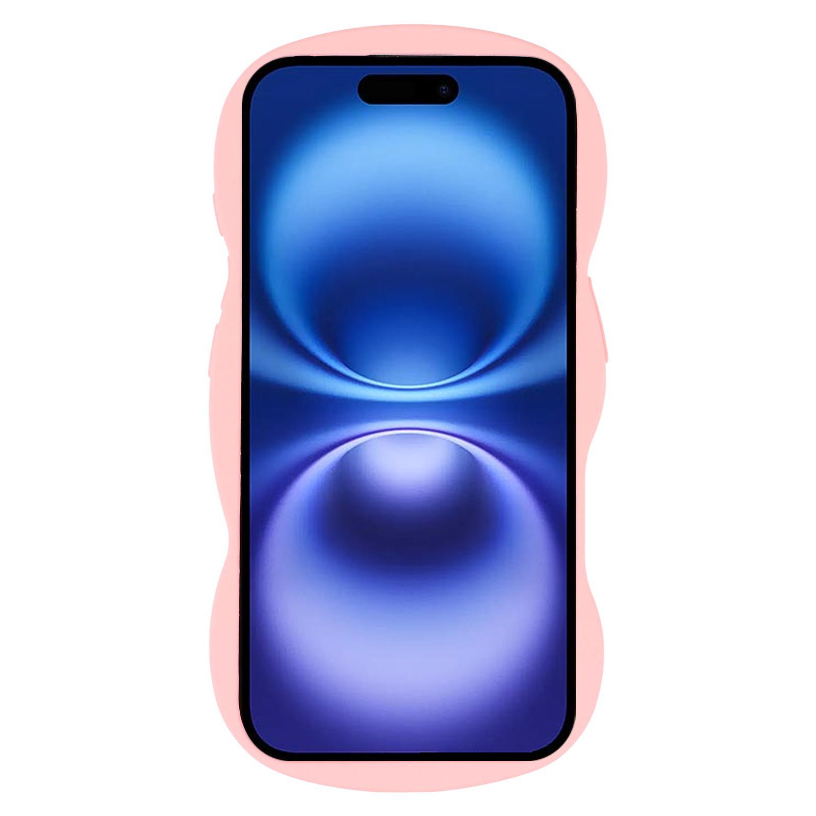 

For iPhone 16 Case Rubberized Protective TPU Phone Cover Curly Wave Frame White