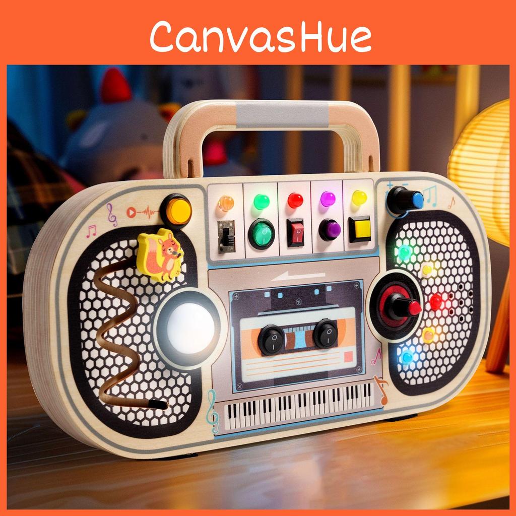 Wooden Kids Circuit Learning Busy Board Toy With Recorder And Led Light Features