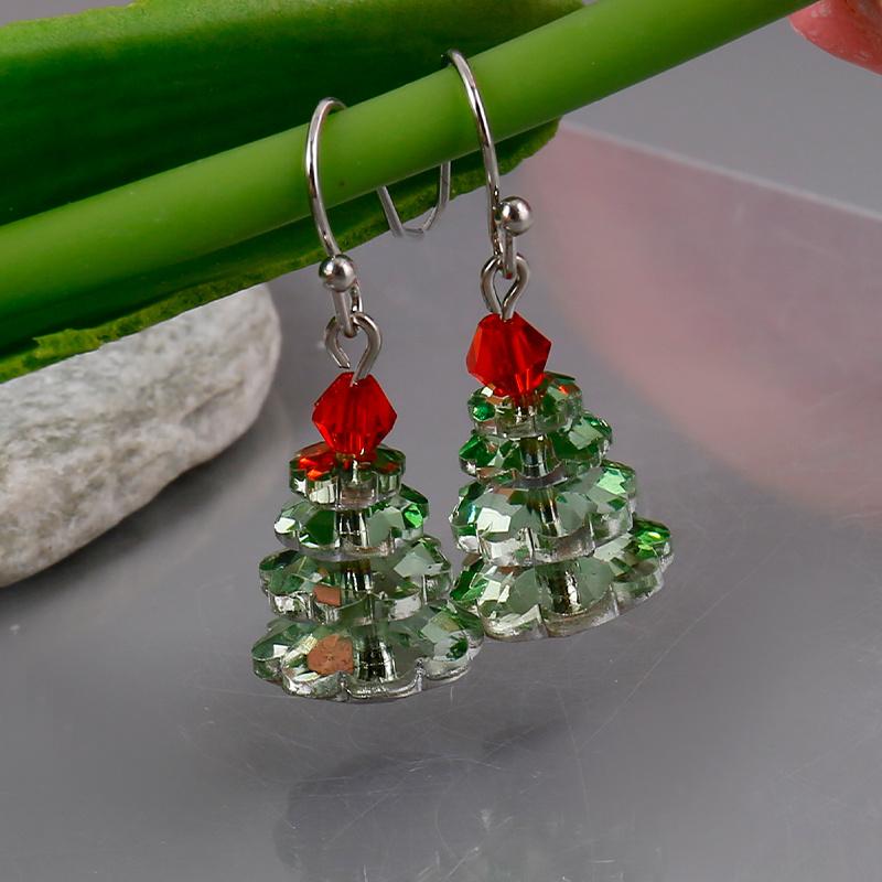 1 Pair of  Personality Christmas Tree Multi-color Creative Earrings Girl Christmas Gift