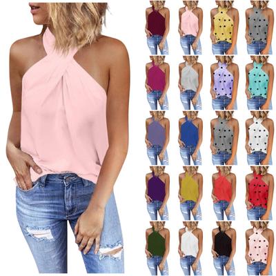 Women's Casual Slim Zipper Hanging Neck Solid Color Sleeveless Stitching Top