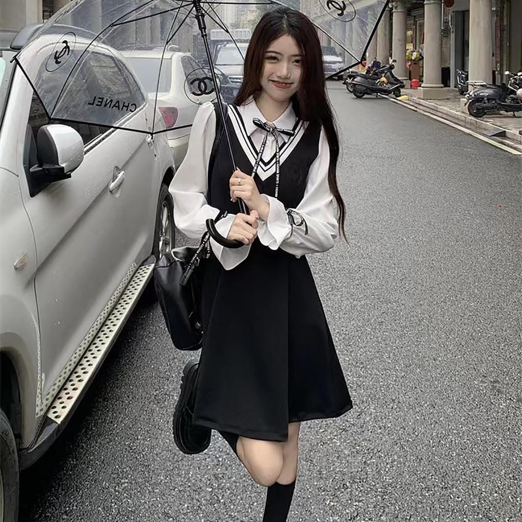 LAVASEON Dress with Mini Elastic and Ruffled Mori Princess Perfect for School School-Style Ribbon, Length, Mass-Produced, Short/Long Sleeves, Waist,