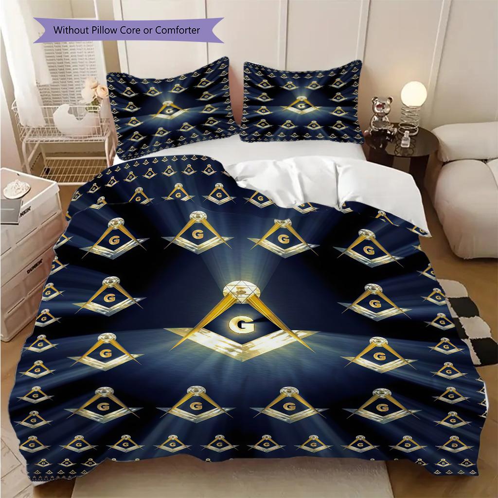 The Square and Compass of Freemasonry Bedding, Duvet Cover, Pillowcase, Home Decoration, Birthday Gift (1 * Duvet Cover+2 * Pillowcase, Coreless)