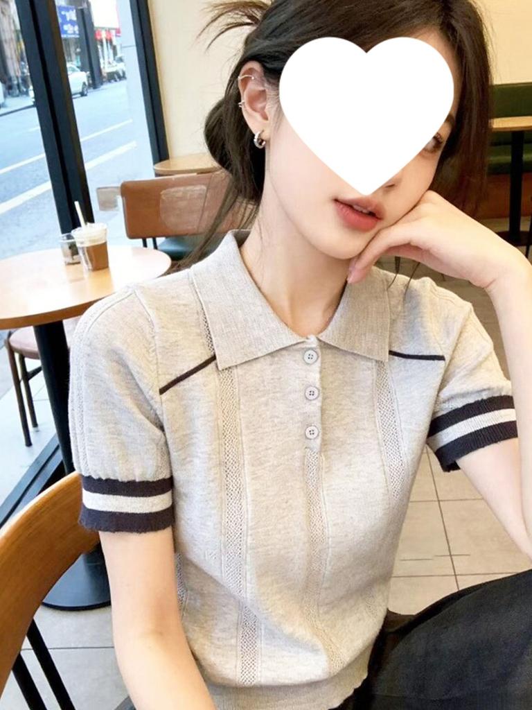 Korean Wear Knitted Short-sleeved T-shirt Women's Summer 1116 New Unique and Beautiful Thin Knitted Sweater Lapel Top