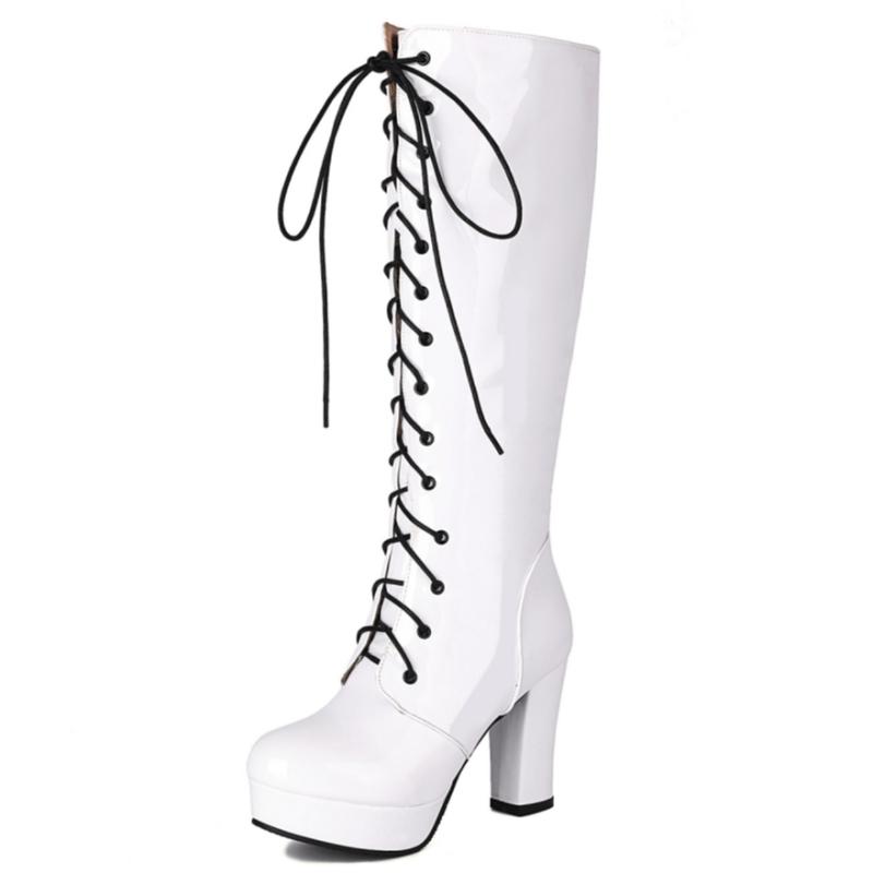 Røde Høye Støvletter til Knehøyde Dame Plattform Sexy Luksus Gull Sølv Blå Hæler Dame Vinter Høye Støvletter Festsko Damer Stor Størrelse 46