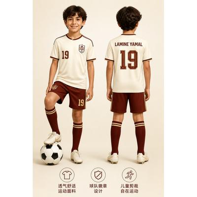 Spain Fans Football Jersey 2‑Piece Set Harajuku Style Summer T‑Shirt And Shorts Sportswear Kit For Kids