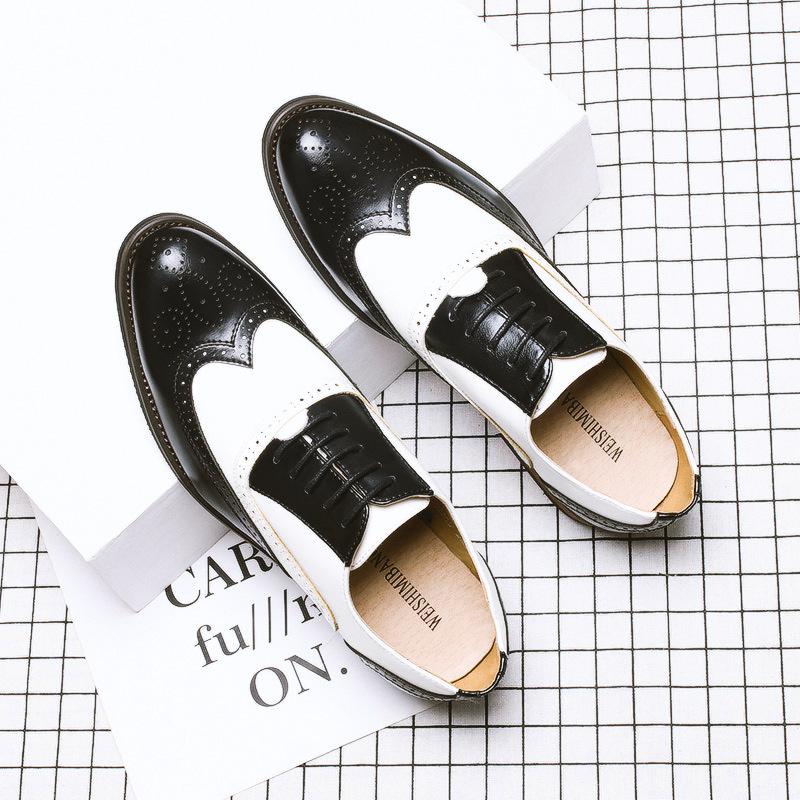

Summer leather shoes new block engraved color matching casual leather shoes formal business pointed leather shoes 44 чорний