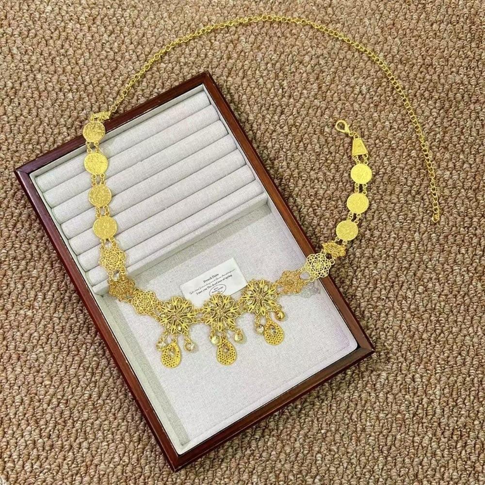 Metal Flower Waist Chain Rhinestone Hollow Out Belt Vintage Belly Chains  Dance Dress