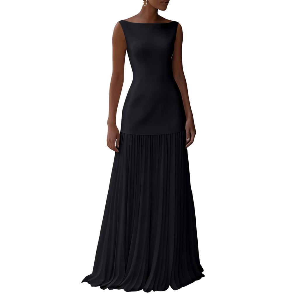 Dámské plisované šaty Elegantní bez rukávů Dlouhé šaty