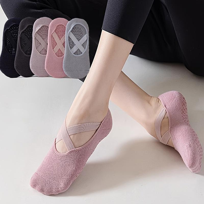 5 Pairs of Women's Non-Slip Yoga Socks for Dance Pilates Gym, Breathable Cotton No-Show Socks with Silicone Grip, Indoor Workout