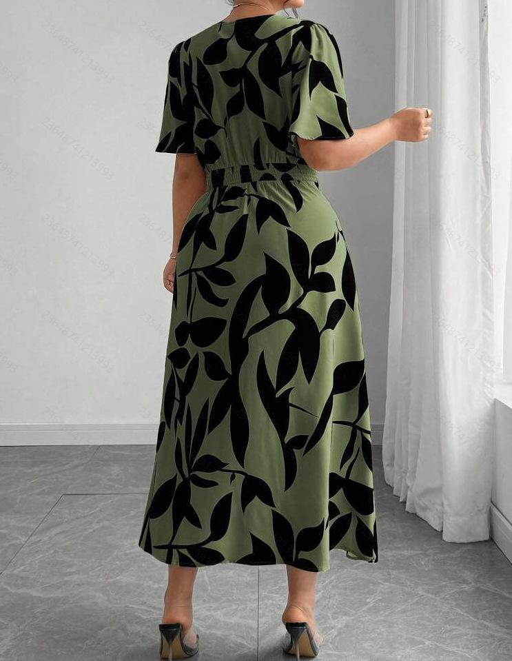 Elegantes europäisches & amerikanisches Übergrößen-V-Ausschnitt-Langkleid