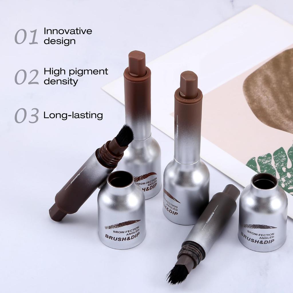 Boobeen Browfection Angled Brush & Dip, Waterproof Liquid Eyebrow Brush, Long-lasting Brow Pencil for Beginners, Easily Creates Realistic Brows