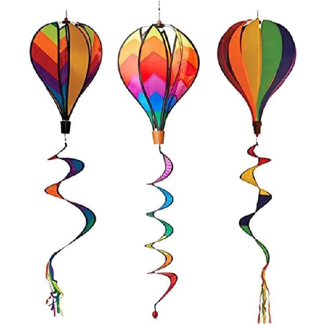 3Pcs 55" Hot Air Balloons Wind Windsocks Spiral Windmill Garden Yard Decor