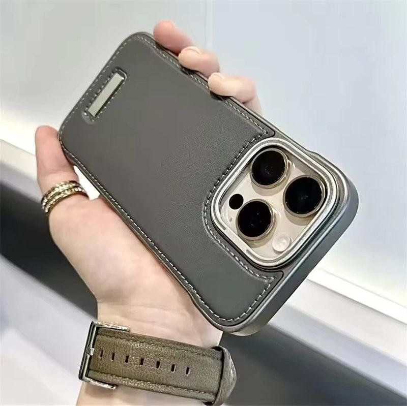 

Модный чехол No Borders для Apple 13 14 15 16 Promax, новый роскошный противоударный кожаный чехол для iPhone 12 13 14 15 16 Pro Max iPhone 16 Pro Max серый