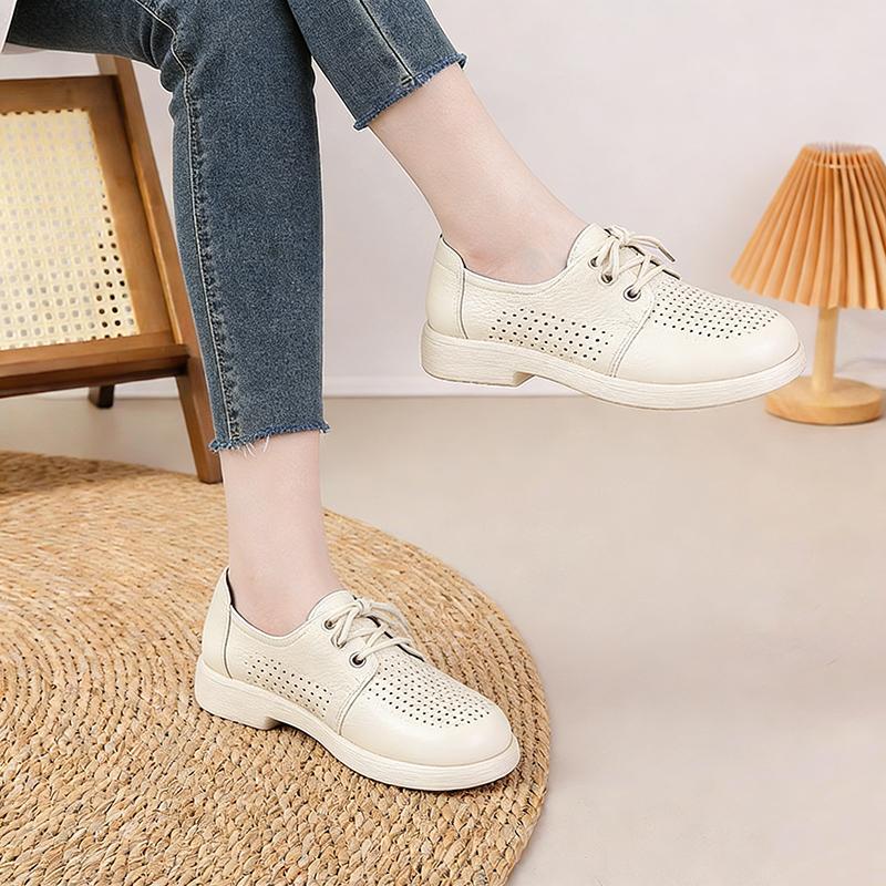 2026 Spring Summer Genuine Leather Women Casual Shoes Comfort Flat Round Toe Mother Shoes for Daily Wear Plus Size 41