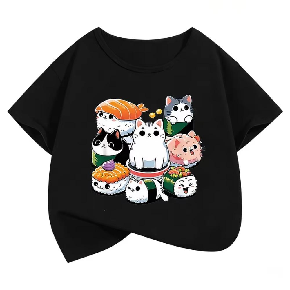 Funny Sushi Cat Food Design Printed T Shirts Short Sleeve Kids Children's T-shirt Boys Girls Summer Spring Cute Top Tee Shirt