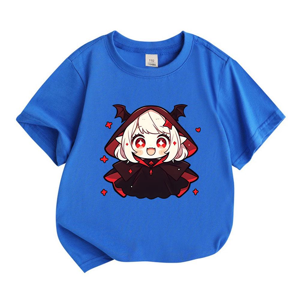 Kids Boys Girls 100% Cotton Short Sleeve O-Neck T-Shirt, Cute Chibi Vampire Elf Girl Printed Casual Soft Tees for Toddler Daily Wear Summer Active Top