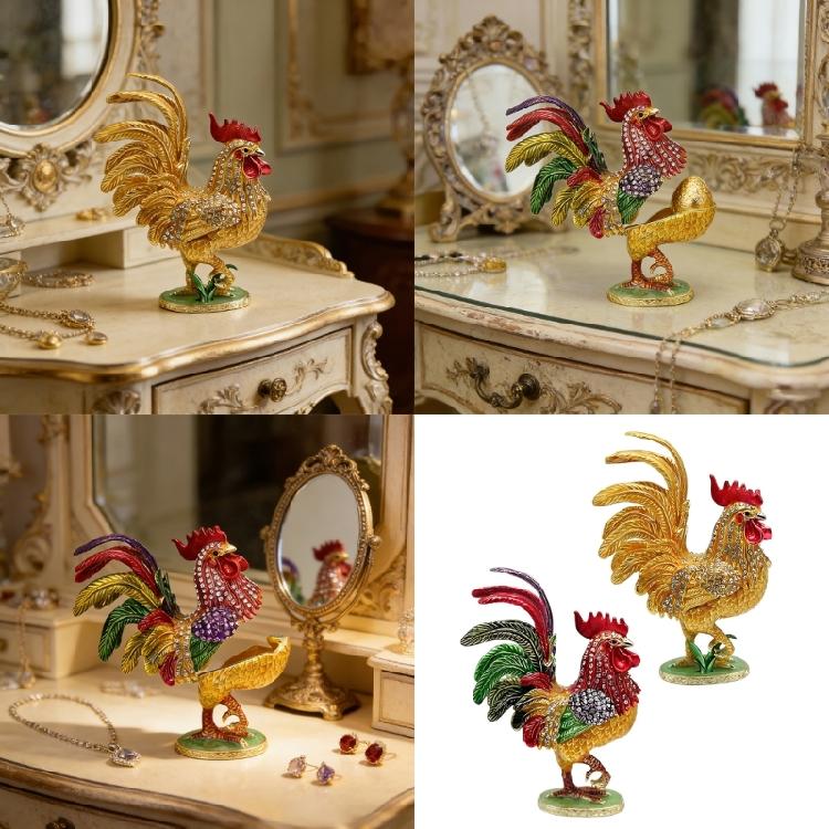Unique Enamel Colored Rooster Decoration Metal Jewelry Box Earrings Organiser Case Perfect For Gift Giving