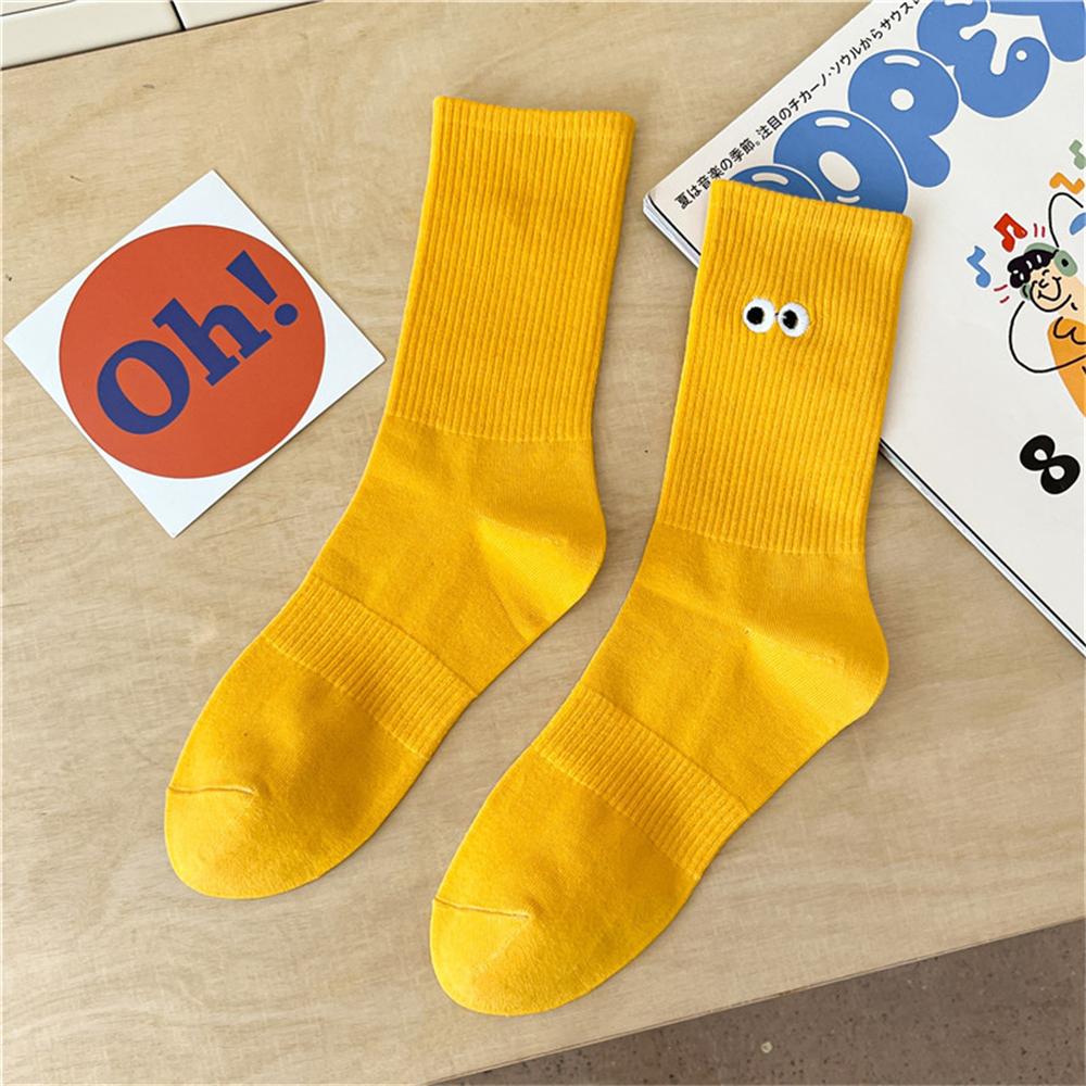 Nouvelles Chaussettes Mi-Tubes Brodées Yeux Grands pour Femmes Ins Tendance Colorées Dessin Animé Mignon Coton Doux Sport Sokken Dropship