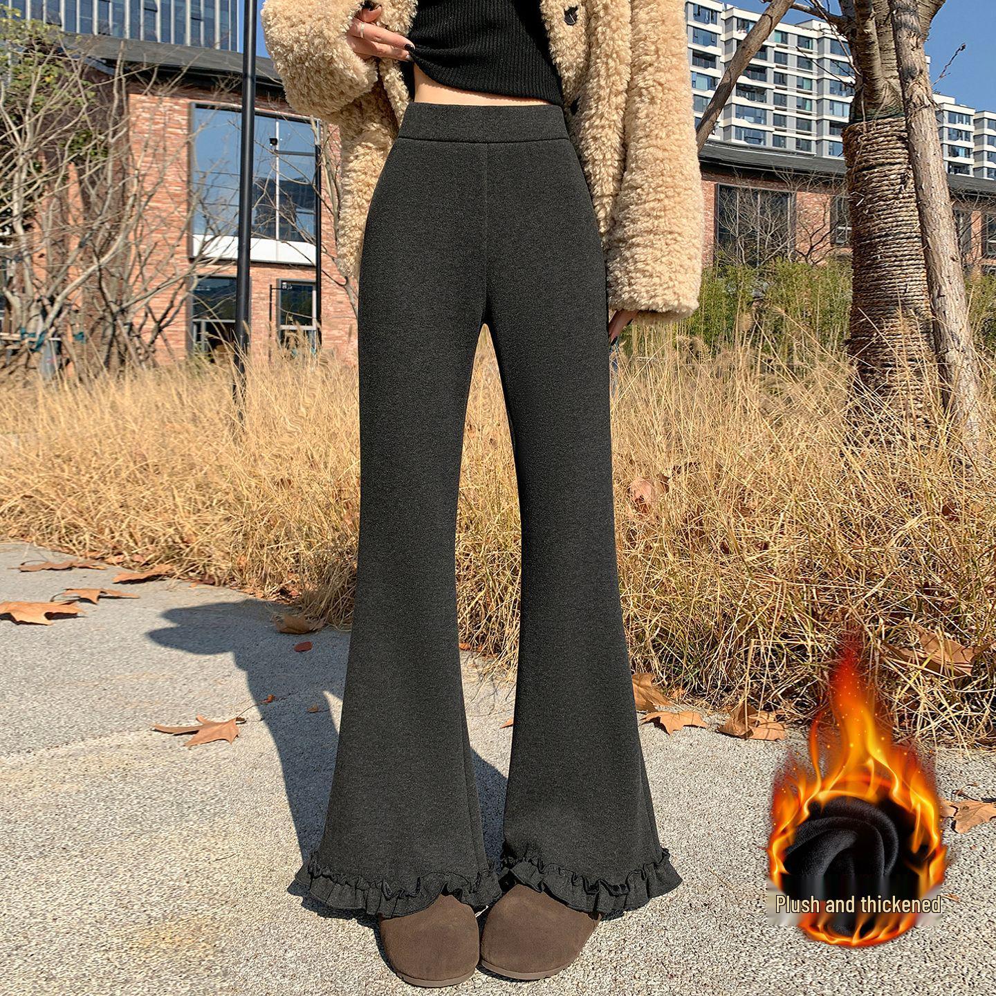 Women s High-Waisted Velvet Imitation Cashmere Micro-Flare Pants - Autumn/Winter Casual Loose Fit M