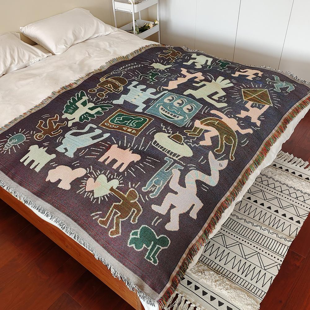 Messy Graffiti Jacquard Bed Blankets ,Outdoor Picnic Mat,Camping ,Throw Bedspread,Woven Tablecloth,Hanging Tapestry,Home Decor