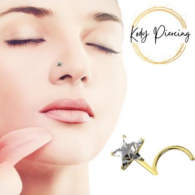 KODY PIERCING 9K Gold Piercing Nose Screw Adorned with a Star of Cubic Zirconia CZ - Precious Stone of 3 Mm - Quality Piercing