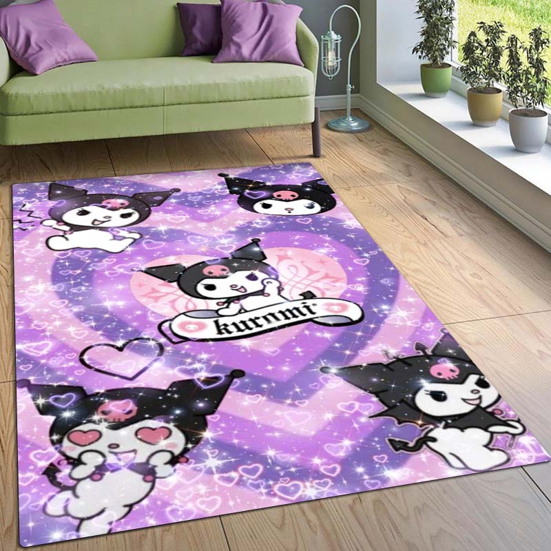 Stylish Kuromi Cartoon Rug, Suitable for Bedrooms, Living Rooms, Sofas, Doormats, and Large-sized Non-slip W-shaped Rugs.