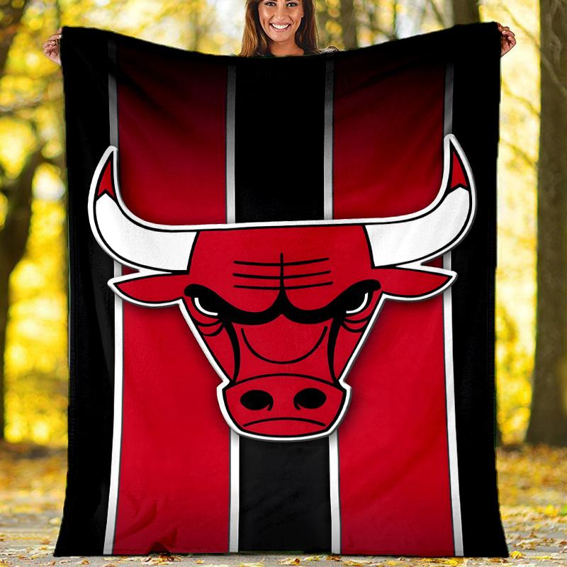 1 szt. Koc tematyczny Chicago Bulls - Nadruk cyfrowy, Poliester, Przytulny na wszystkie pory roku, Idealny na zewnątrz i w podróży