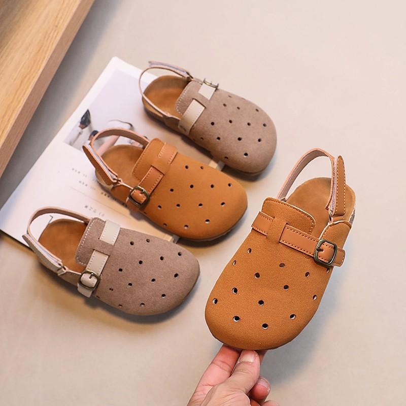 Children Half Slippers Soft Sole Kids Summer Beach Shoes Boys Girls Hollow Toes Capped Slippers All Match Breathable 2024 New