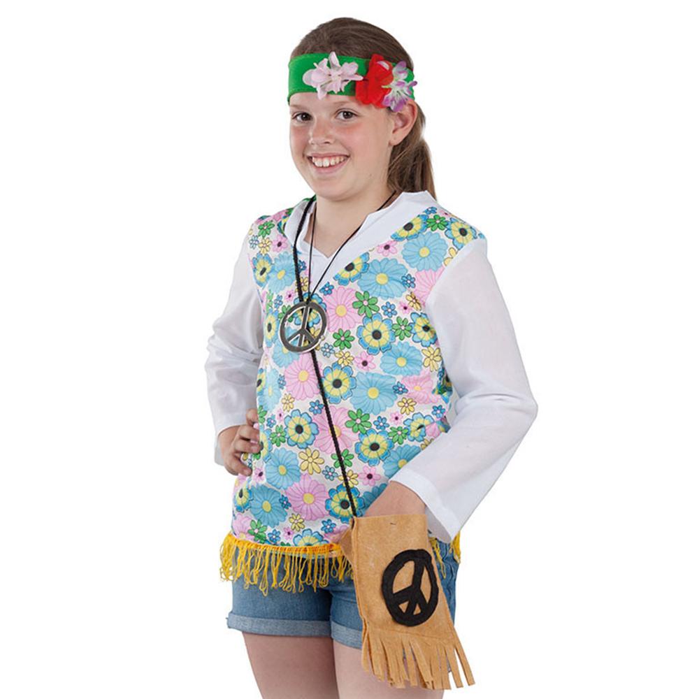2023 New Style Novelties 60's Hippie Boy Child Costume Boho Floral Printed Headband Top Vest
